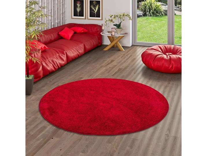 Tapis Shaggy - SNAPSTYLE - Cottage - Rond - Rouge - 160 cm