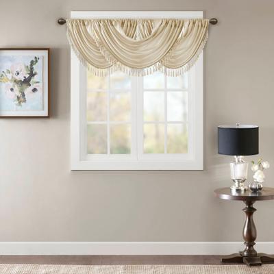 "Madison Park Elena Faux Silk Waterfall Embellished Tassel Trim Single 38x46"" Window Valance - 38 x 46"""