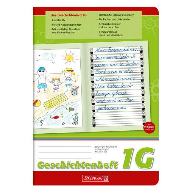 Brunnen Geschichtenheft Lineatur 1G liniert DIN A5 ohne Rand, 16 Blatt (A5, Liniert) (1045991)