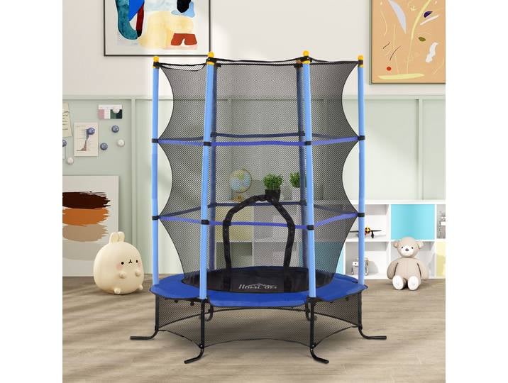 HOMCOM Trampoline Enfant Ø1,63m Filet Sécurité Bleu