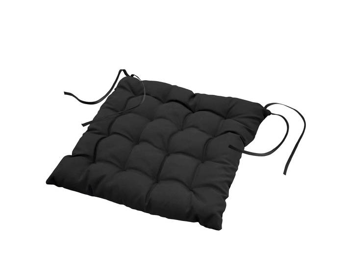 Stuhlkissen gesteppt aus Polyester, Sitzkissen mit Bändchen, schwarz, 40 x 40 cm