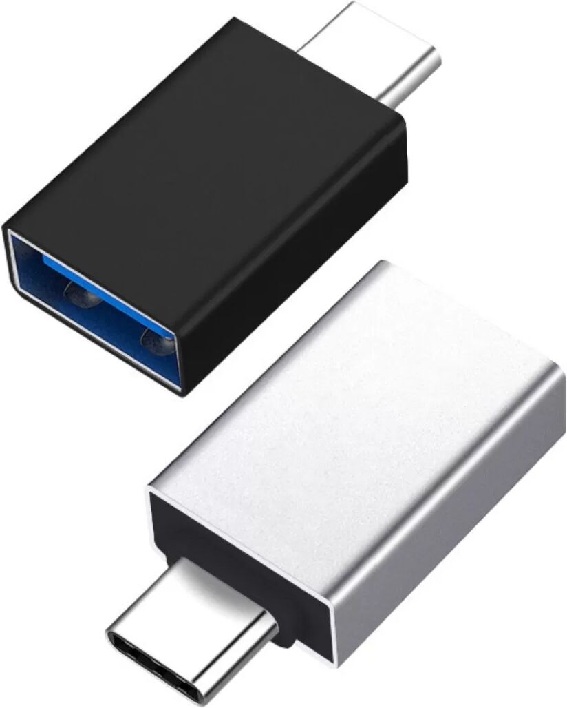 INF Aluminium USB-C zu USB 3.0 OTG Adapter 2er-Pack – Schwarz + Silber, HF28.8mm, kompakt & Plug-and-Play