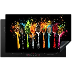 HERDABDECKPLATTE Löffel - Gewürze - Modern - Graffiti - Farbe - Farbenfroh Induktionsschutz 91.2x52 cm