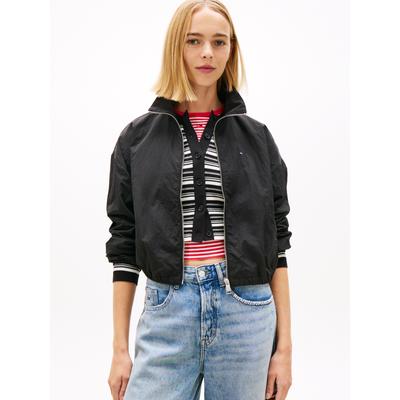 Kurzjacke TOMMY JEANS "TJW TIE SIDE HIGH NECK JACKET", Damen, Gr. XL (42), schwarz, Web, Obermaterial: 100% Nylon, unifarben, relaxed fit hüftlang, hoch geschlossener Ausschnitt, elastischer Bund, Jacken Kurzjacke, Taillenbund mit seitlichen...