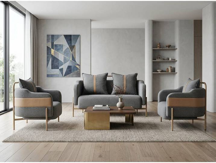 JVmoebel Polstergarnitur Sofa Sessel grau abnehmbare Kissen funktional ergonomisch, (3-tlg., 3-tlg)