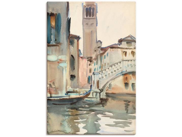 Leinwandbild ARTLAND Eine Brücke und Campanile, Venedig. , braun (farbe bild(er): braun), B:20cm H:30cm, Bilder, Leinwandbild, auf Holzrahmen gespannt