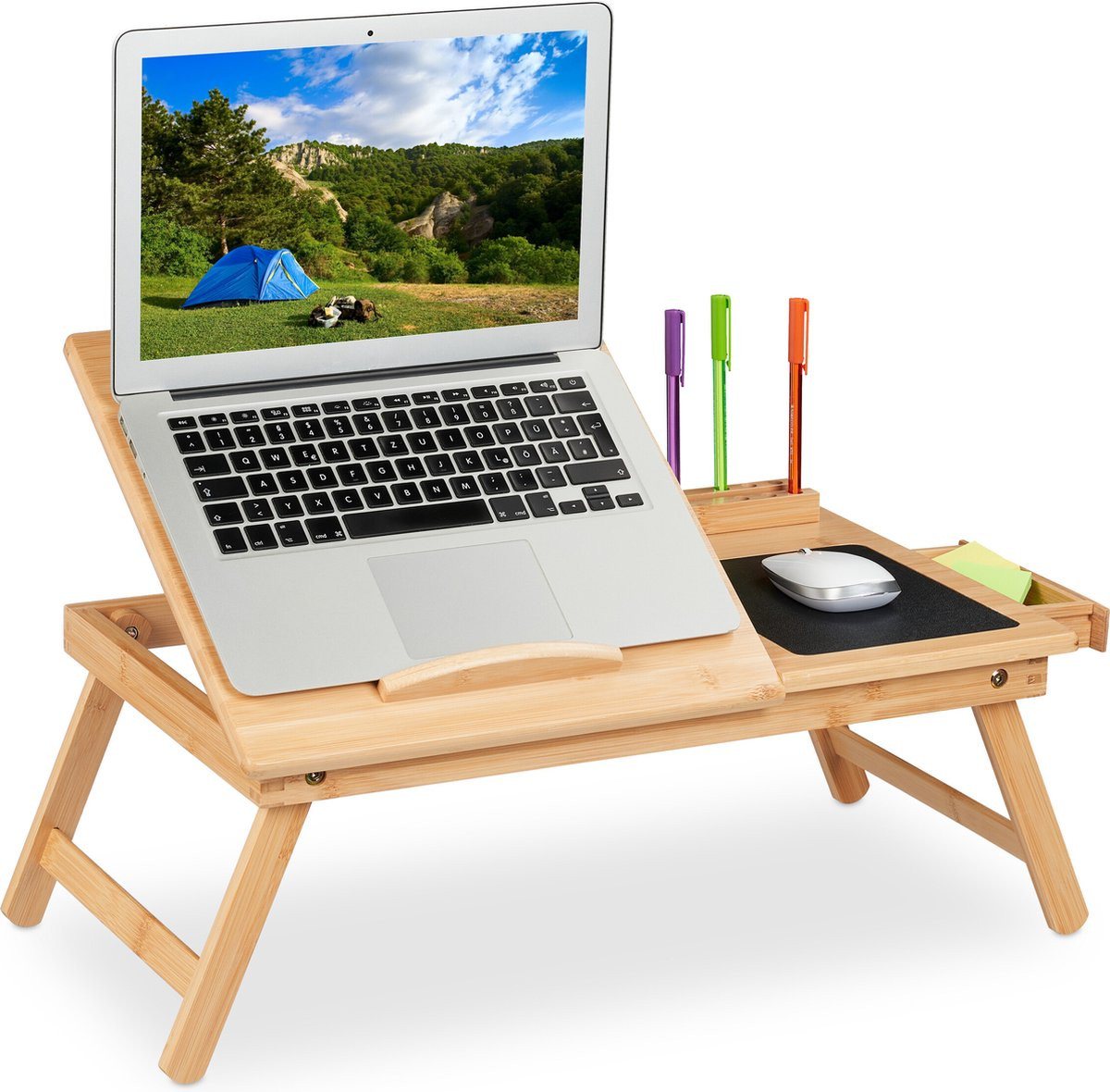 Relaxdays Inklapbare Laptoptafel met verstelbaar blad en lade