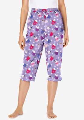 Plus Size Women's Knit Sleep Capri by Dreams & Co. in Soft Iris Cozy Drinks (Size M) Pajamas