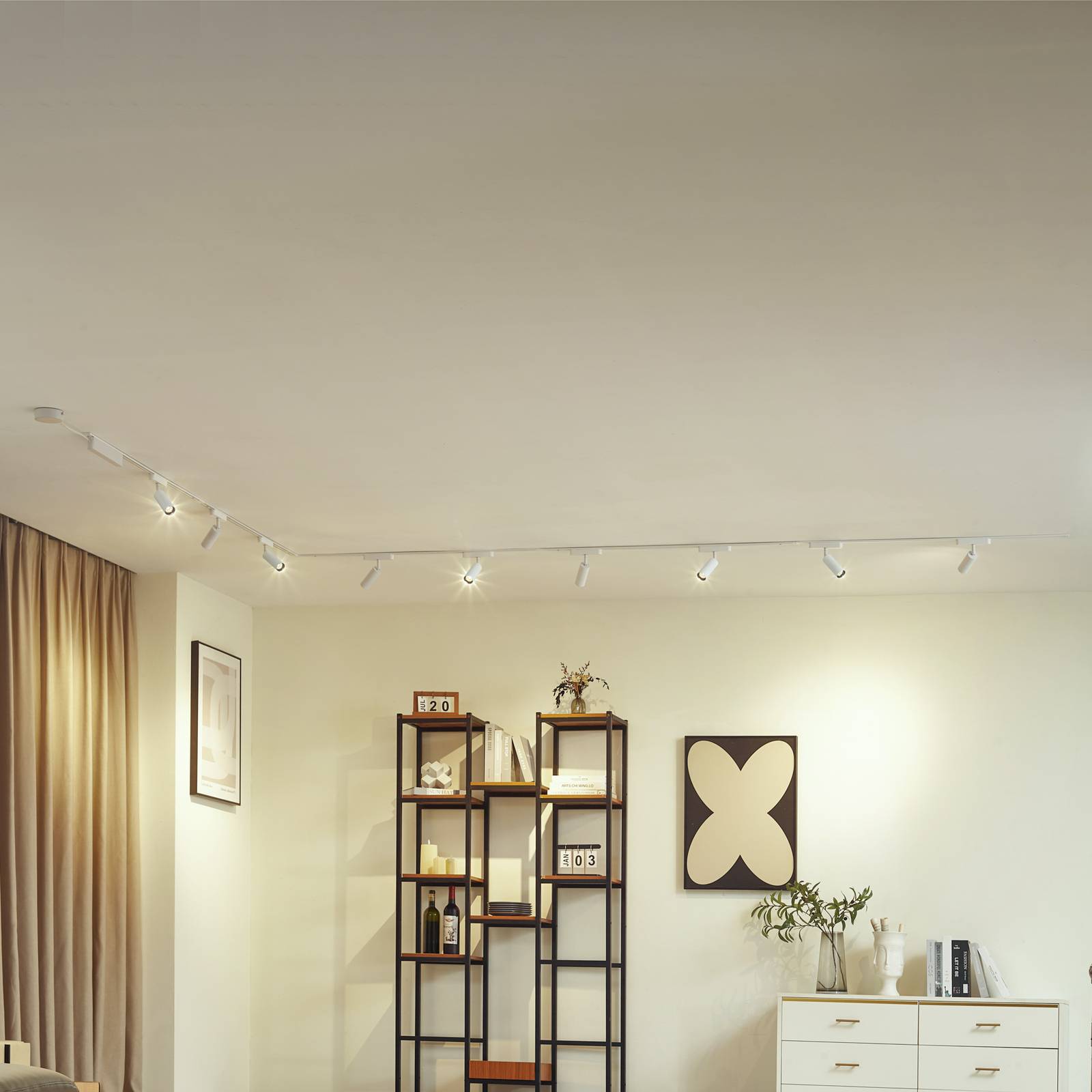 Lumaro 48V track lighting system, spotlights, 9-bulb, white, Ã˜4cm, 25cm, Lindby, dimmable, White / opal, Living / Dining Room, Aluminium, Modern