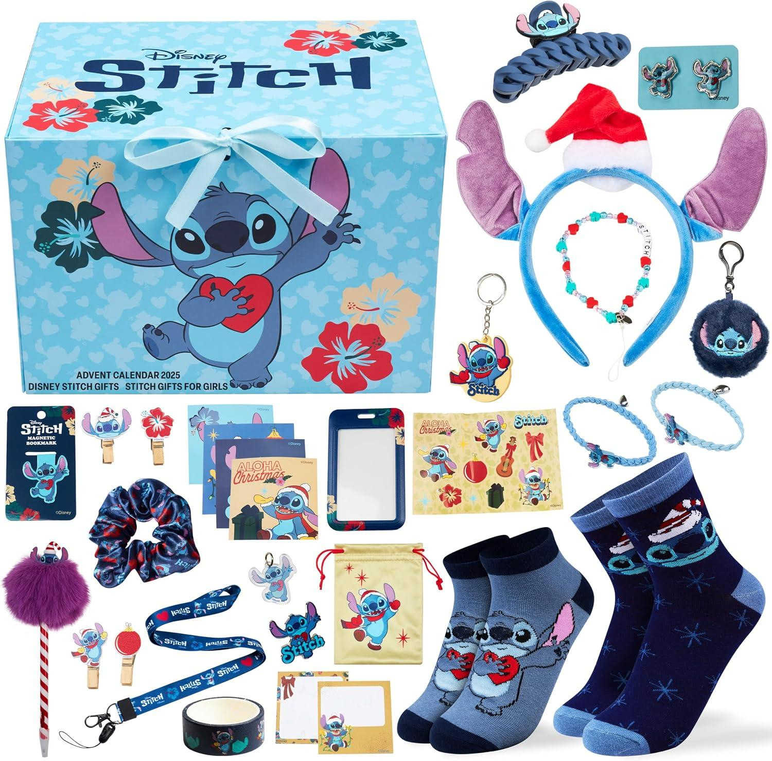 Disney Stitch Adventskalender 2025 voor Meisjes en Tieners met Accessoires, Sokken, Briefpapier en Sieraden