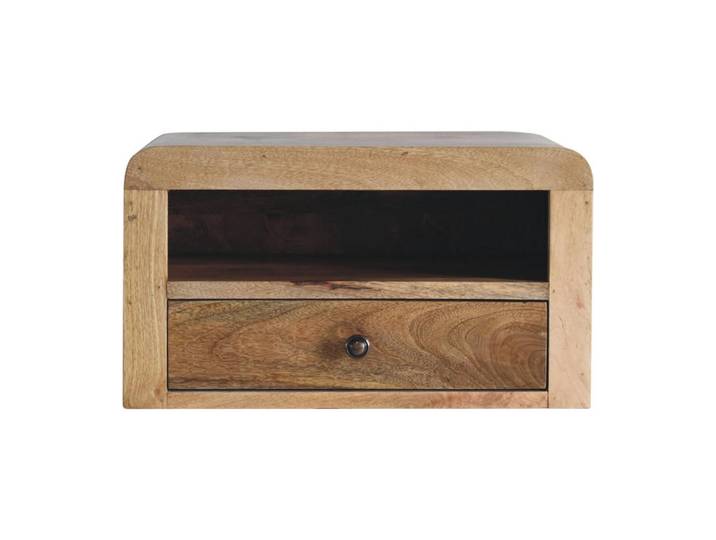 Artisan Furniture Nachtkasten Massiv Eichenoptik Schwebend, 1 Schublade und Offenes Regal, Beige, Holz, Echtholz,Mangoholz, Holz Optik, Rechteckig, 45x25x30 cm, Schlafzimmer, Nachttische