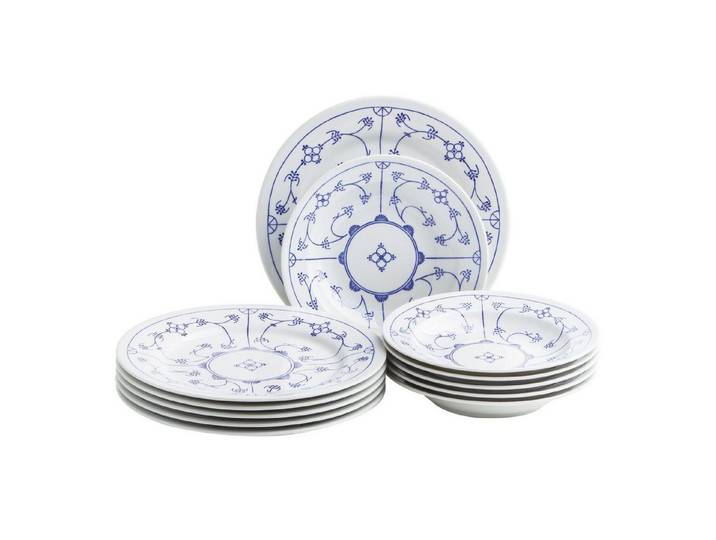 KAHLA Tafelservice Blau Saks 12tlg. (12-tlg), 6 Personen, Porzellan, von Hand dekoriert