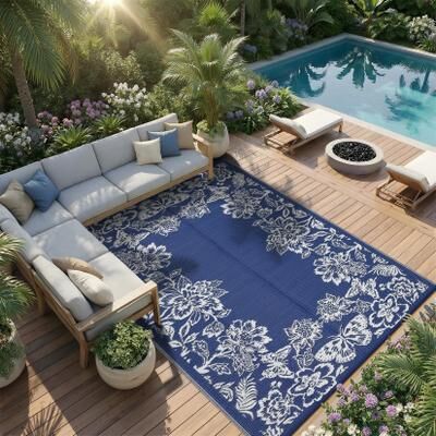 Garvee Butterfly Floral Outdoor Patio Rug