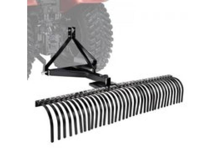 VEVOR Scarificateur Tracté 183 cm Râteau Scarificateur à Remorquer pour Tracteurs Attelage 3 Points Catégorie 1, Jardin, Ferme, Entretien de Pelouse, Enlever Herbe Morte Gazon, avec 36 Dents en Acier