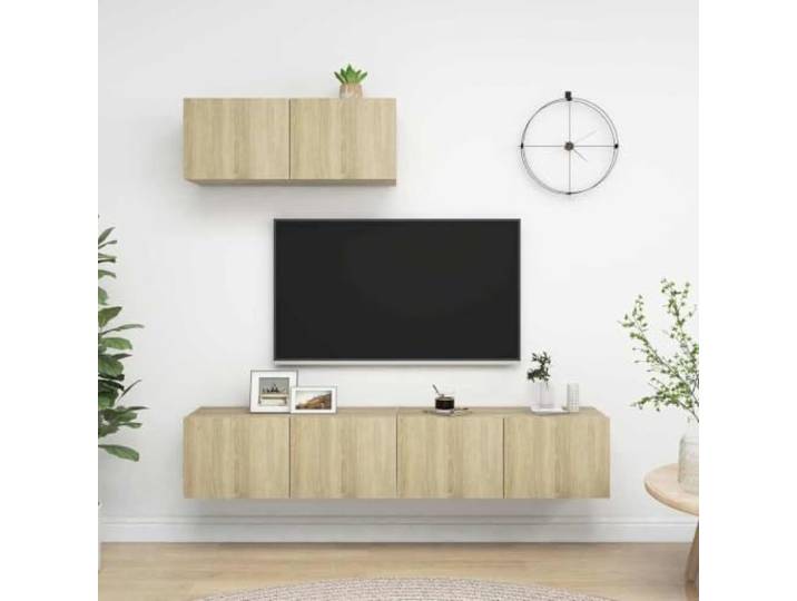 HEFZGDB TV-Schrank 3 STK. Sonoma-Eiche Holzwerkstoff Wandschrank mit Stauraum für Aufbewahrung und Organisation