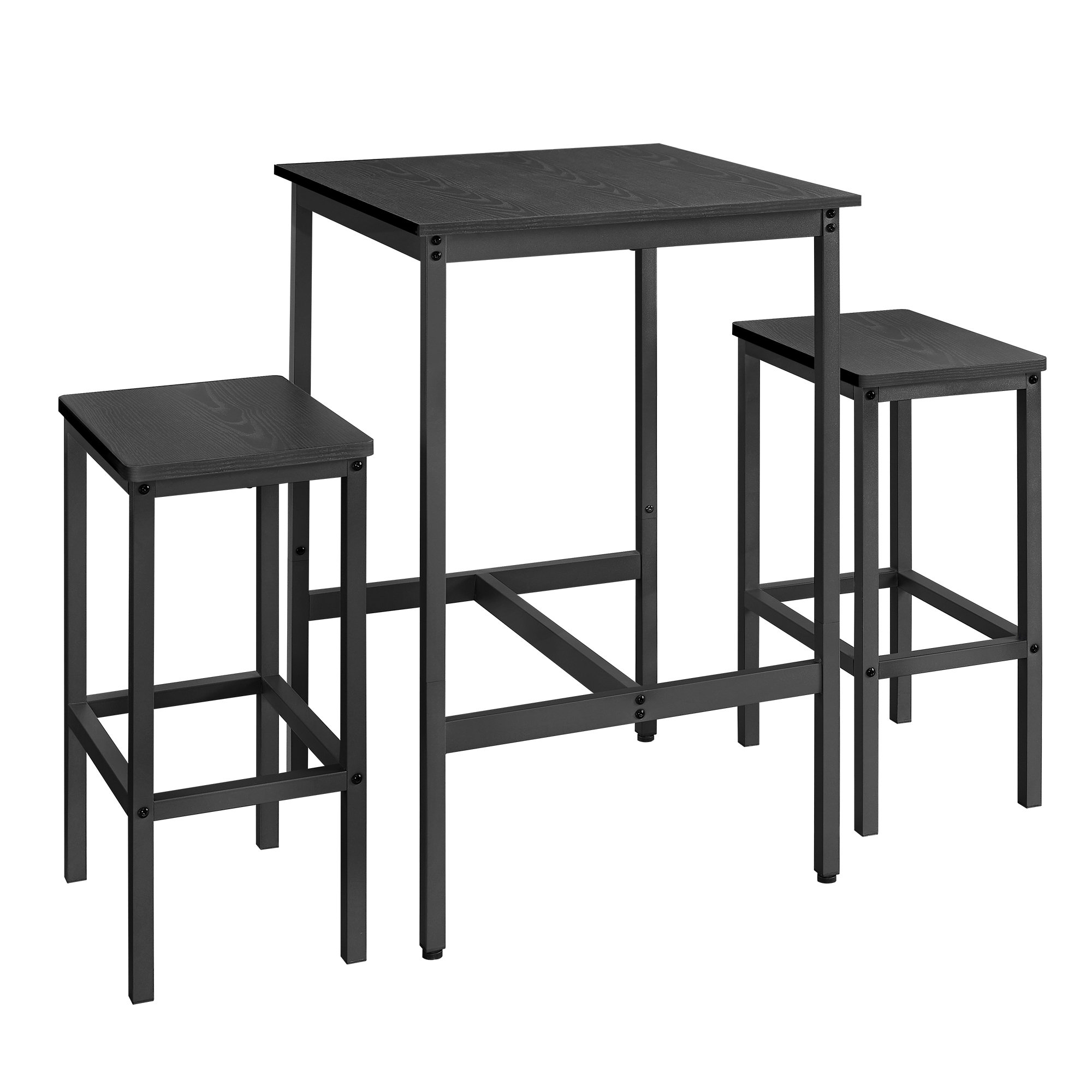 VASAGLE Bartisch mit 2 Stühlen für Küche ebenholzschwarz-tintenschwarz LBTB35017B56