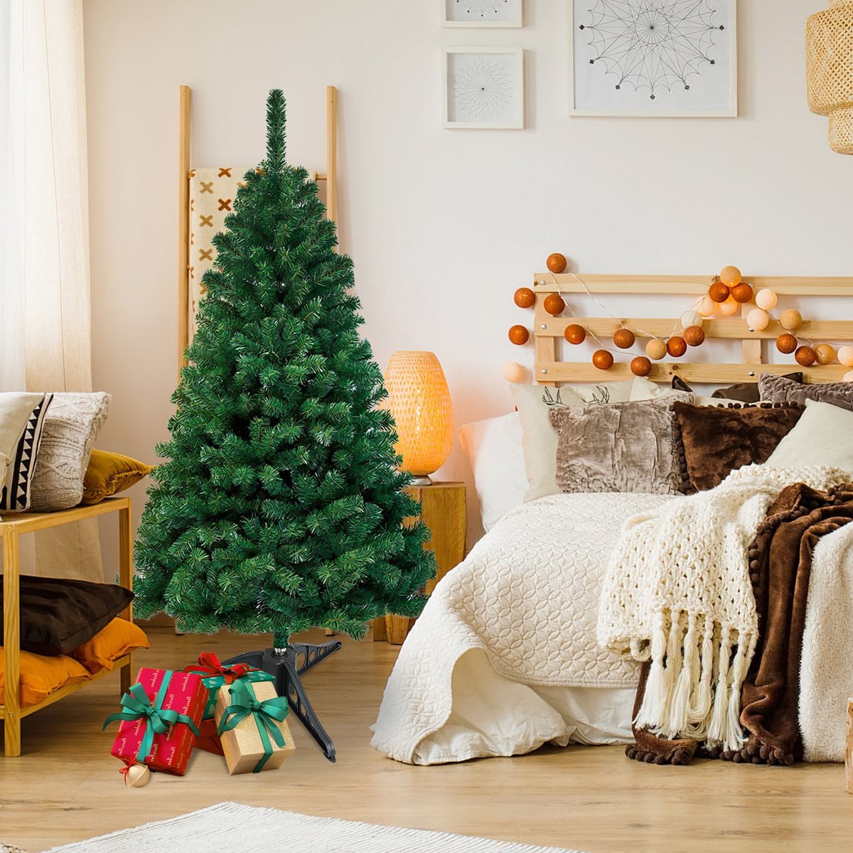 Realistische groene kunstkerstboom van kunststof met standaard, 120 cm