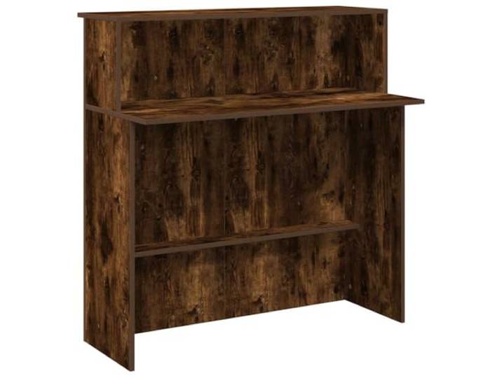 KPOTUERTU Empfangstheke Räuchereiche 100x50x103,5 cm aus Holzwerkstoff mit integriertem Regal für Stauraum, vielseitig einsetzbar in Büro, Hotel oder Klinik, einfache Montage
