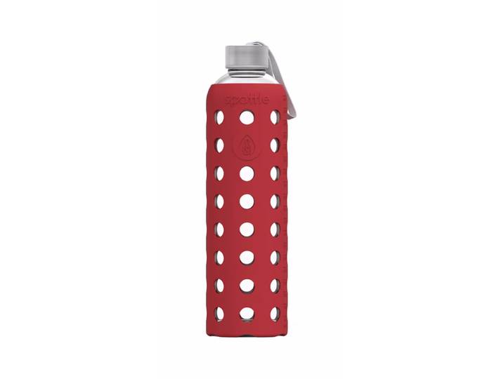 Spottle Glasflasche mit Silikonhülle 1l rot – Trinkflasche/Thermosflasche/Shaker