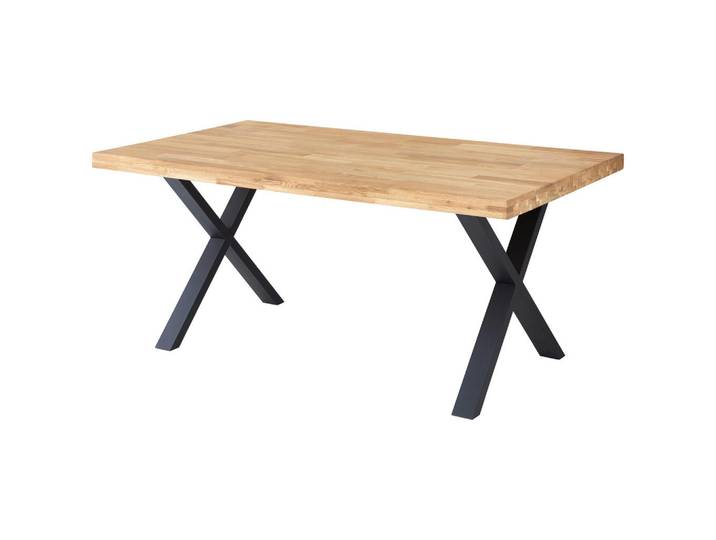 P & B Esstisch, Eiche, Holz, Metall, Eiche, massiv, rechteckig, X-Form, 100x76x180 cm, Holzmöbel, Holztische, Esstische Holz