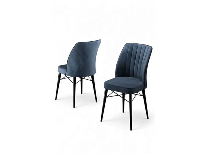 Hanah Home Stylish Chair Set (4 Pieces), Anthracite & Black, 44 cm W x 94 cm H 100% Metal with Wooden Legs, Babyface Fabric Modern Scandinavian Design, Comfortable Foam Seating