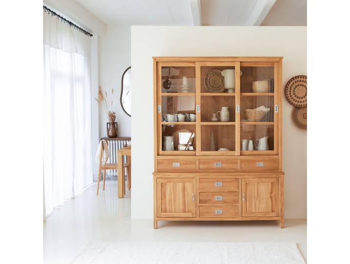 Geschirrschrank aus massivem Teakholz 160 cm Heidi - Natur - Teak