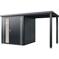 Wolff Finnhaus Metall Gartenhaus Linnea inkl. Anbaudach 390 x 200 cm (Linnea 4020) felsgrau
