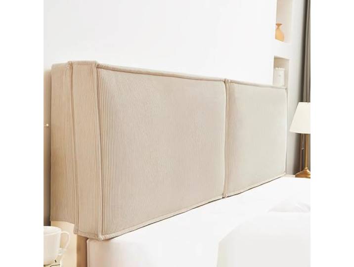 Gleedipre Französischer Stil Bettseitenkissen Hautfreundlicher Cord Kollisionssicher Abnehmbar Bettkopfteil Weich gepolsterte Rückenlehne(Cremefarben,180x60cm/Hat EIN Kopfteil)