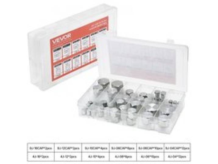 VEVOR 72-tlg. JIC-Hydraulikfittings, Industriehydraulikkappe & -stopfen, Schlauch- & Rohrfitting-Kit, Kappen- & Stopfen-Kit, Präzisionsgewinde in 37°-Schnittgrößen 4, 6, 8, 10, 12, 16