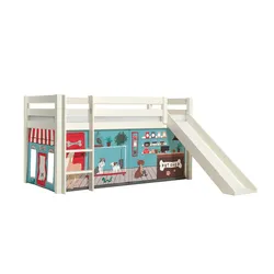 HOCHBETT mit Rutsche Karolina Massivholz Weiß Textilset Pet Shop