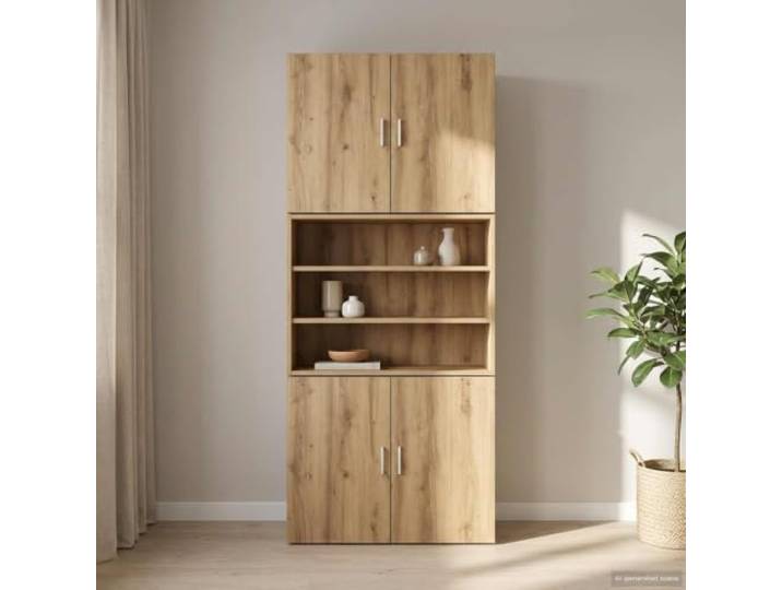 KTHLBRH Wandschrank Eiche Handwerk 80 x 42,5 x 64 cm Wendbare Tür, 1 Einlegeboden, Wandmontage, moderner Stangengriff