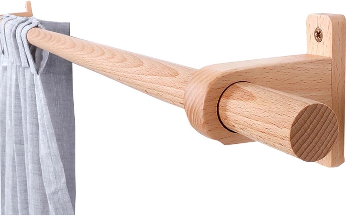 Massief Houten Gordijnroede Naturel - Enkele Roede - 120 cm
