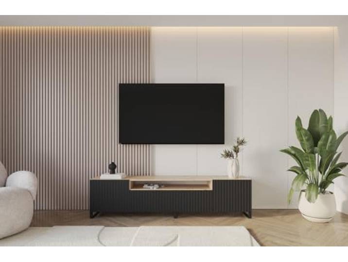ALTDECOR TV-Schrank Fernsehtisch - Kito-S - 200x53x41 - Artisan/Schwarz Lowboard TV Möbel TV Cabinet Fernsehschrank für das Wohnzimmer TV Kommode TV Tisch TV Sideboard TV Board