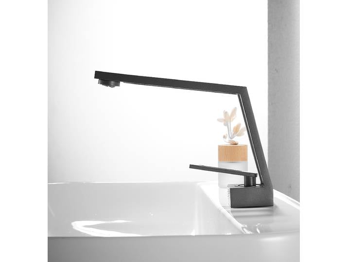 BAKALA Robinet de lavabo de salle de bain noir - Robinet mitigeur d'eau froide et chaude à poignée unique avec design monté sur le pont - Robinet de cuisine moderne