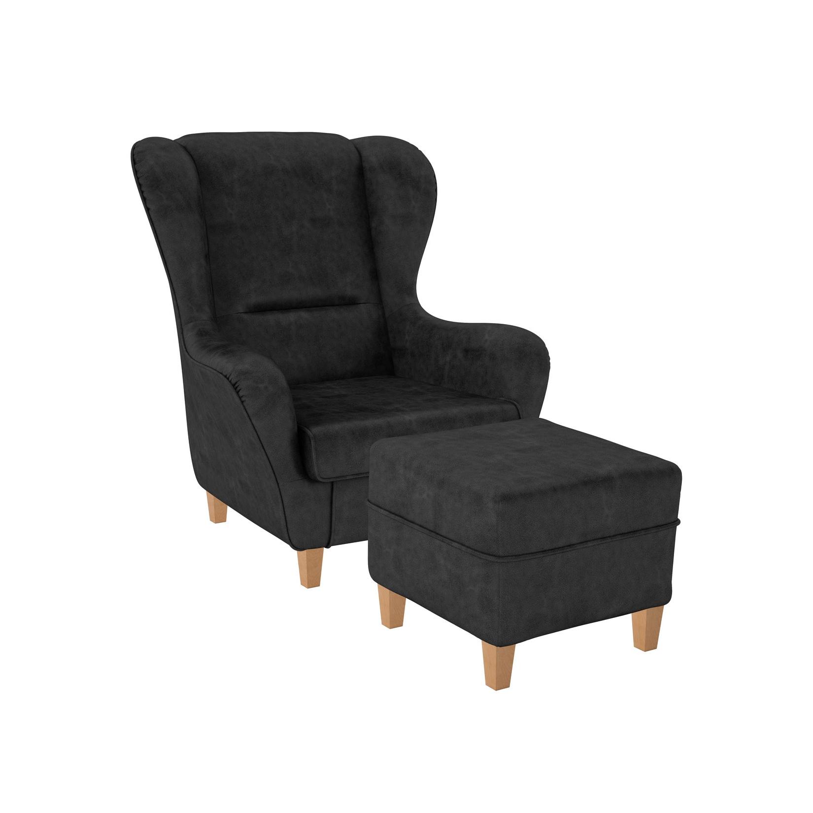 Supellex Sofia Ohrensessel mit Hocker Design Kunstleder Texas Anthrazit