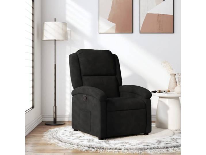 Fauteuil inclinable en velours - XWO - Noir - 71x86.5x99.5 cm - Inclinable à 135 degrés - Poche latérale