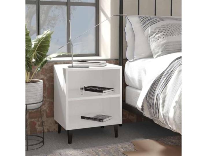 HEFZGDB Nachttisch mit Metallbeinen 2 Stück Weiß 40x30x50 cm Industrieller Stil Beistelltisch mit Zwei Fächern Stauraum Stabiler Nachtschrank für Wohnzimmer Schlafzimmer