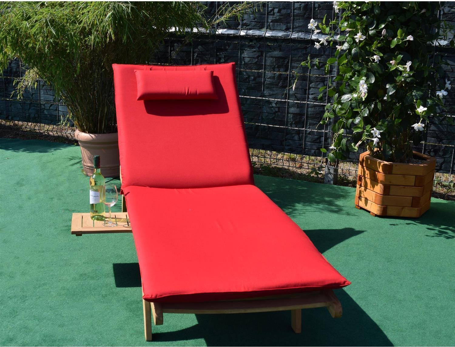Teako Design Gartenliege Görz Teak Massivholz mit Auflage Rot