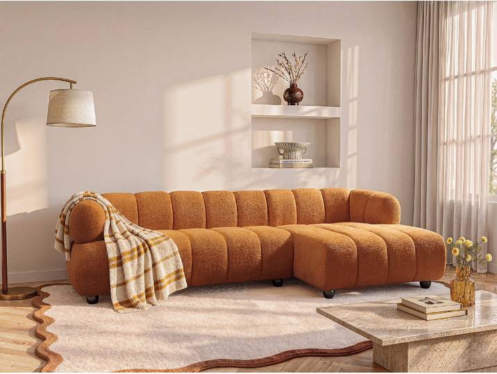 Ecksofa Ecke Rechts aus Bouclé-Stoff in Terracotta COLIANI