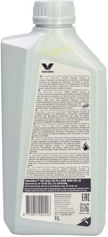 Getriebeöl VALVOLINE 908734 AXLE PRO 80W90 LS 1L