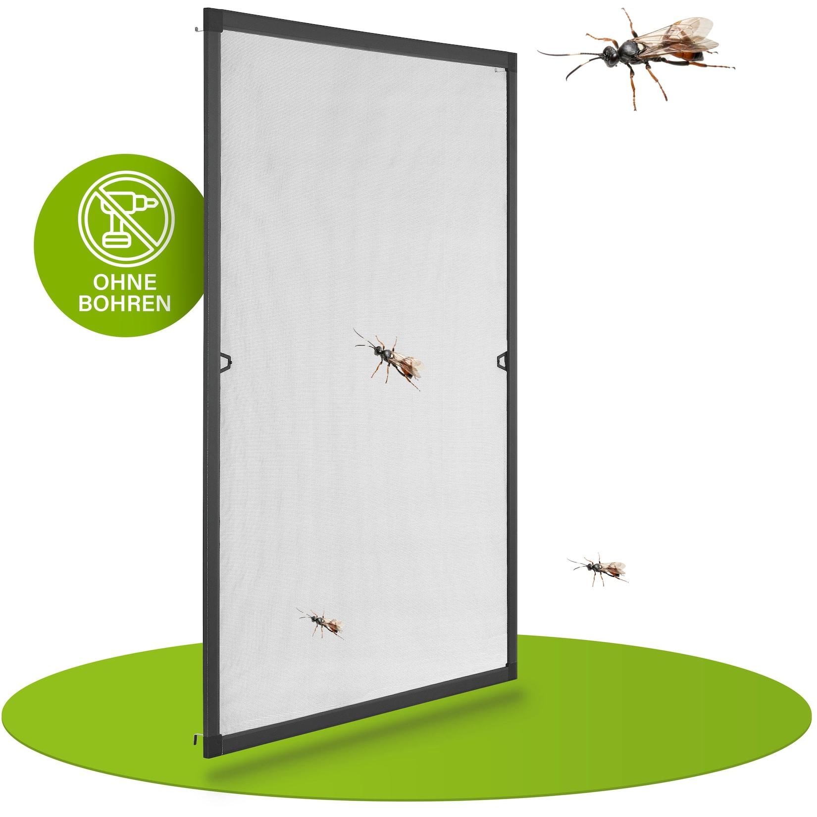 Juskys Fliegengitter mit Alu-Rahmen 120 x 140 cm für Fenster zum Einhängen UV-beständig in Anthrazit