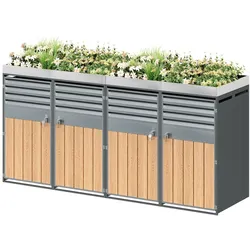Merax 2er-Set Doppeltürige Mülltonnenbox, 264 x 80 x 124.5 cm, mit Pflanzfläche oben, Lüftungsöffnung mit Lamellen, Grau