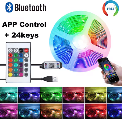 Uplift Curations Bluetooth RGB LED Strip Lights 5050 LED Tape For Room, TV, PC Backlight 10m 15m 20m 30m Options bt 24keys 3m