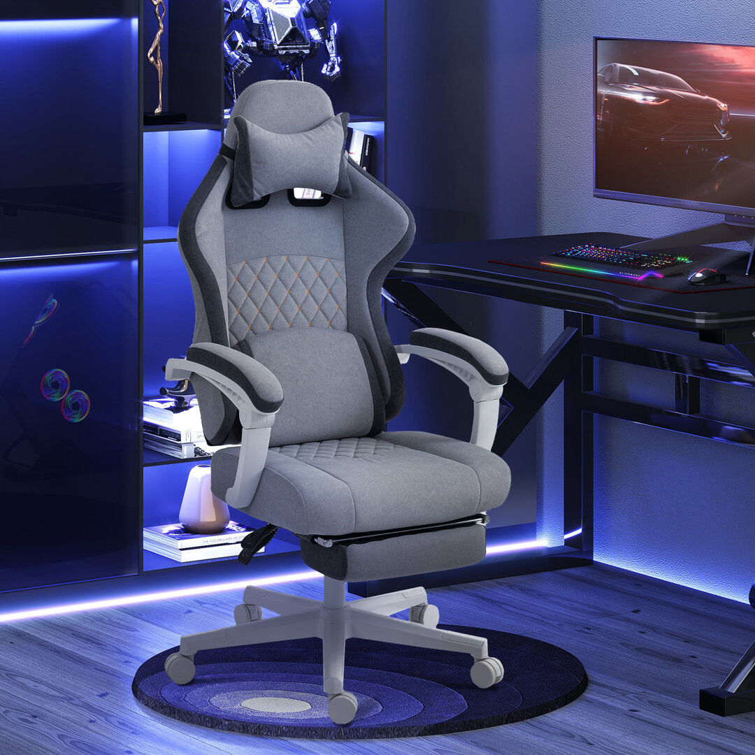 Inbox Zero Gaming Printed Velvet Computer Recliner Chair with Adjustable Height, Grey Gray 64cm W X 69cm D