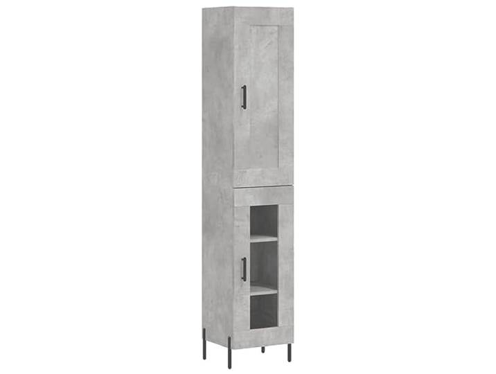 GFMGUEMV Highboard Betongrau 34,5x34x180 cm Holzwerkstoff Stauraumschrank Mit Metallfüßen, glatte Oberfläche, robust und langlebig, für Wohnzimmer, viel Stauraum