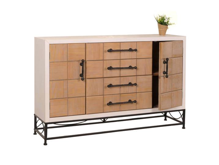 Kommode HWC-N30, Schrank Sideboard Highboard mit Türen und Schublade, Massiv-Holz MDF, 92x140x42cm Standard