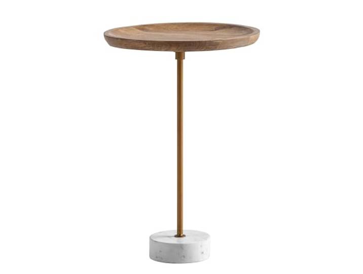WOHNLING Bijzettafel Rond 40x40x55 cm Massief Mangohout Marmer
