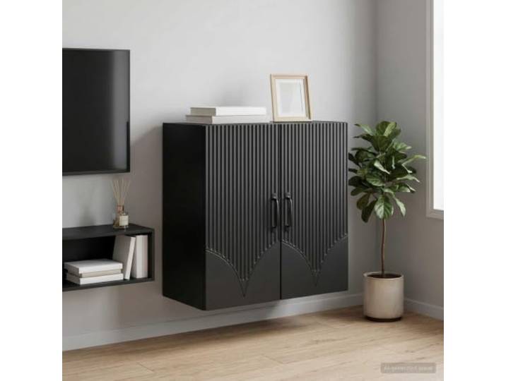 HPUYRFG Wandschrank aus Holzwerkstoff Schwarz 59x31x60 cm mit Pendeltueren Wandmontiert, Holzwerkstoff, Schwarz, 59x31x60 cm, Pendeltueren, Metallgriffe, Regale, Wohnzimmer