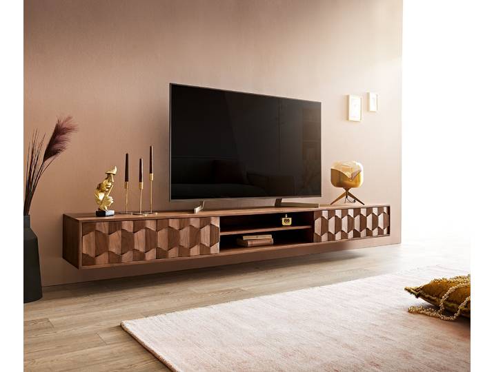 Buffet bas Fevo 240 cm acacia marron 4 portes flottant