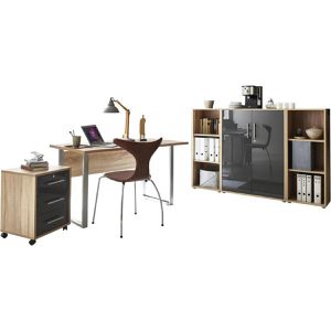 BMG-Möbel Büromöbel-Set Tabor Mini Kombi 2, Schreibtisch, Schrank & 2 Regale, eiche/anthrazit